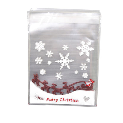 50Pcs 10x10cm Christmas Candy Cookie Gift Bags Plastic Self-adhesive Biscuits Snack Packaging Bags Xmas Party Decoration Favors