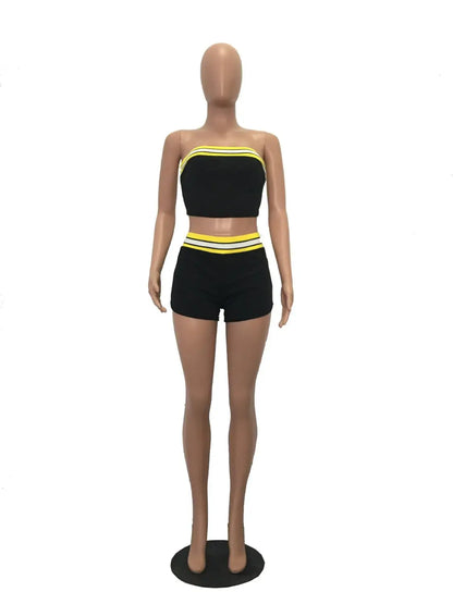 3 Colors Striped Lines Tube Set 2019 Fashion Women Sexy Strapless Crop Tops With Shorts Set Casual Two Piece Set Outfits