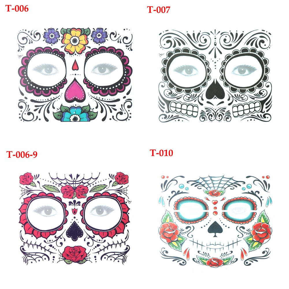 Waterproof Facial Makeup Sticker Special Face tattoo Day Of The Dead Skull Face Dress Up Halloween Temporary Tattoo Stickers