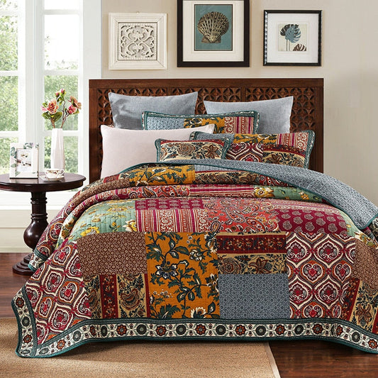 Yeknu Vintage Quilt Set 3PCS Patchwork Bedspread on the Bed Cotton Coverlet King Size Quilted Blanket on Bed Comforter