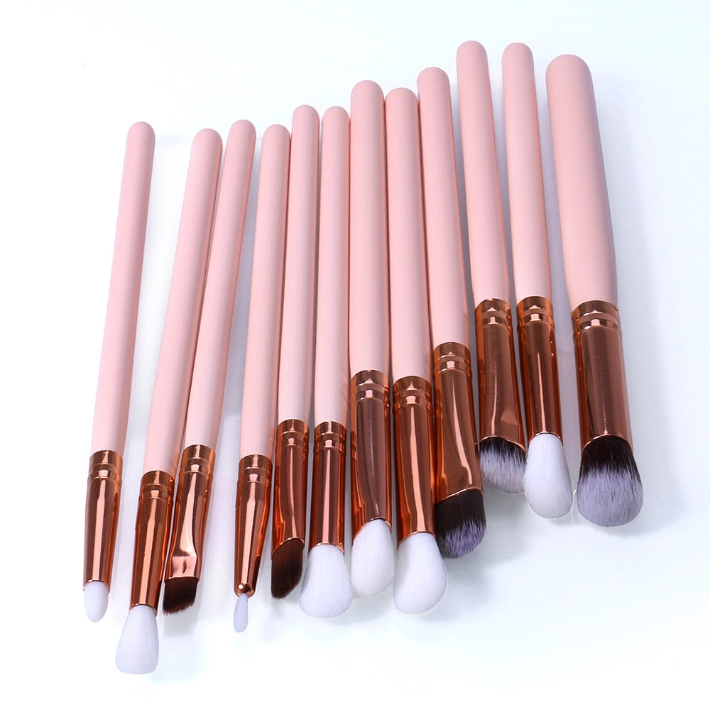 12pcs Eyes Makeup Brush Set Eye Shadow Eyeliner Face Powder Soft Cosmetic Brushes With Wood Handle