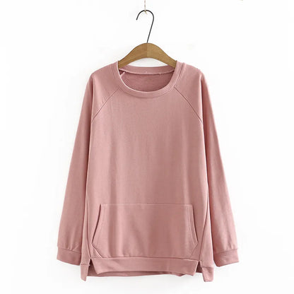 qgtao Plus Size T-Shirt For Women XL-4XL Long Sleeve Round Neck With Split On BothSides Solid Color Large Size Simplicity Tops Autumn