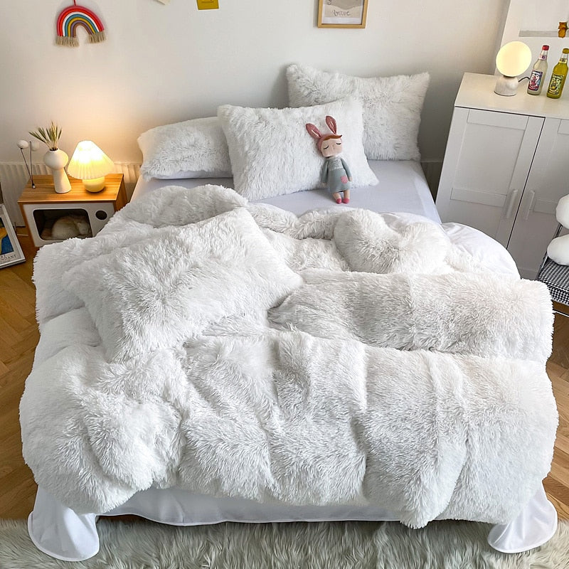 Yeknu - Super Shaggy Coral Fleece Warm Cozy Princess Bedding Set Mink Velvet Quilt/Duvet Cover Set Bed Comforter Blanket Pillowcases