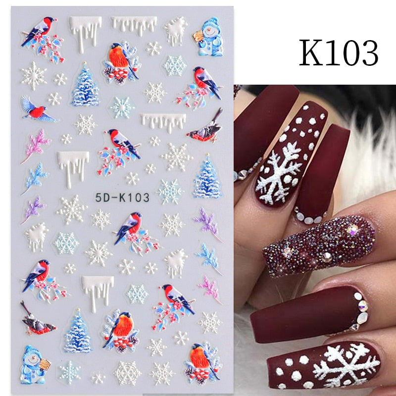 1 Sheet Embossed Snowflakes 5D Nail Stickers Decal Winter Christmas Nail Art Decoration Manicure Butterfly Nail Stickers Design