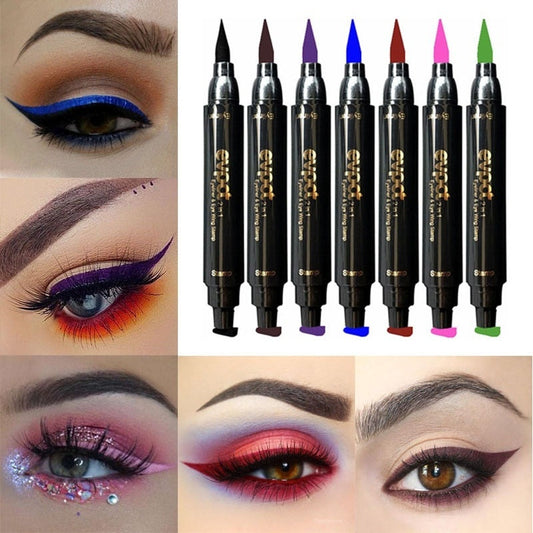 New Double headed 2 In1 Eyeliner Stamp Liquid Eyeliner Pencil Makeup Stamps Seal Pen Stamp Eye liner Pencil Waterproof Quick Dry