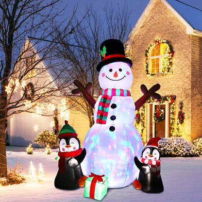 OurWarm 6ft Christmas Inflatables Decorations Blow Up Snowman Penguins Inflatable with Rotating LED Lights Party Supplies