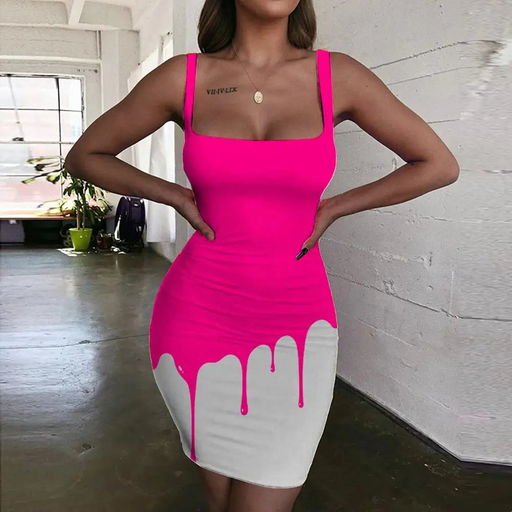 qgtao  Pigment Dress Women Graffiti Ladies Dresses Rose Pink Bodycon Dress Street Sundress Womens Clothing Party Vintage Beach