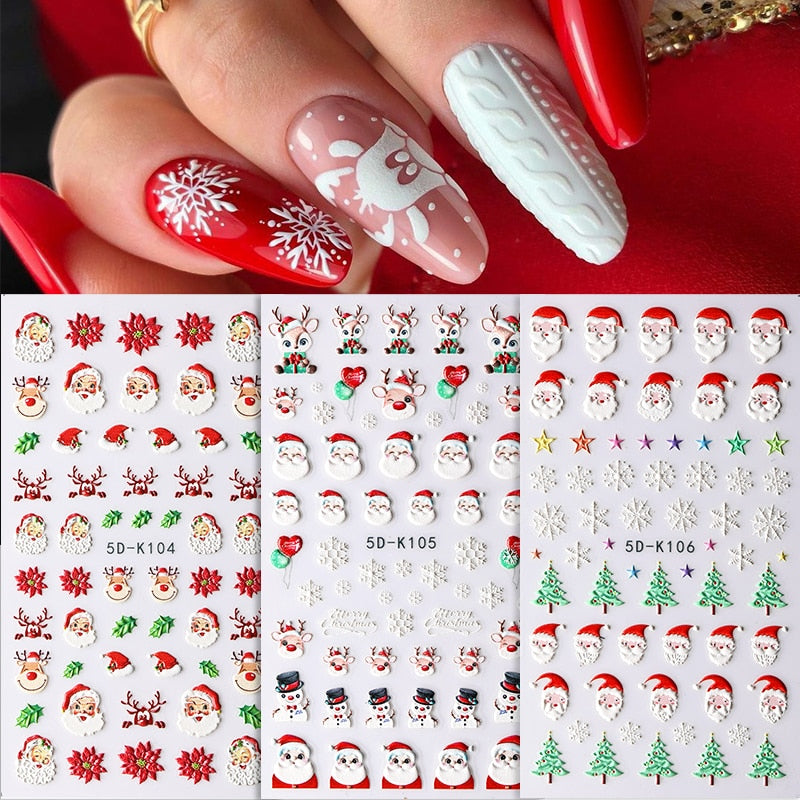 1 Sheet Embossed Snowflakes 5D Nail Stickers Decal Winter Christmas Nail Art Decoration Manicure Butterfly Nail Stickers Design