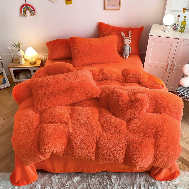 Yeknu - Super Shaggy Coral Fleece Warm Cozy Princess Bedding Set Mink Velvet Quilt/Duvet Cover Set Bed Comforter Blanket Pillowcases