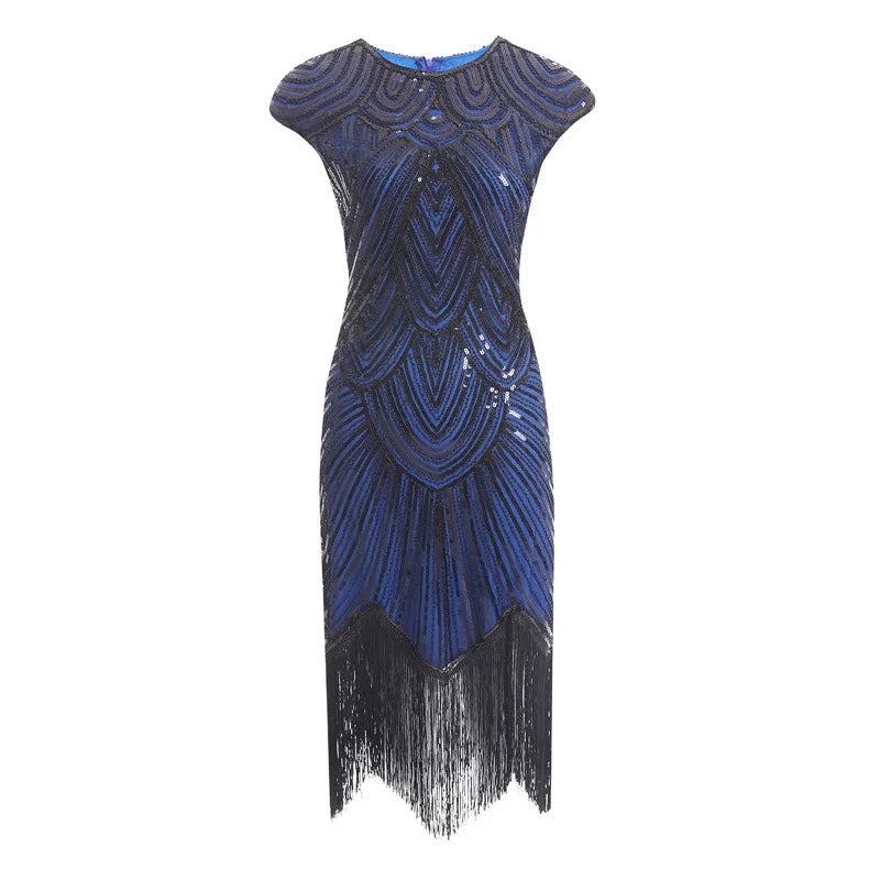 qgtao Vintage 1920s Flapper Great Gatsby Dress O-Neck Cap Sleeve Sequin Fringe Party Midi Dress Vestidos Verano 2019 Summer Dress