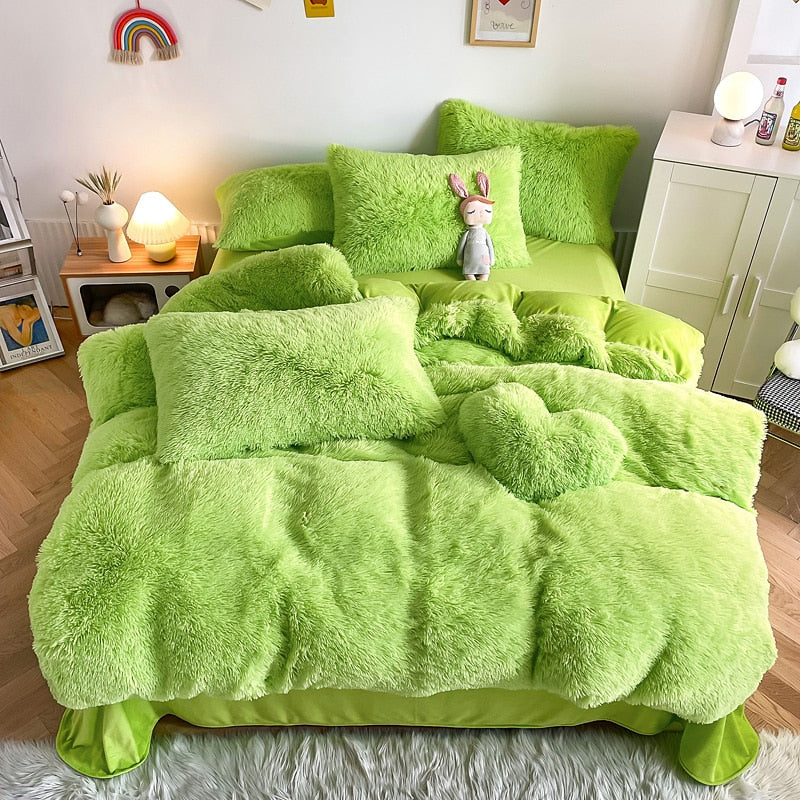 Yeknu - Super Shaggy Coral Fleece Warm Cozy Princess Bedding Set Mink Velvet Quilt/Duvet Cover Set Bed Comforter Blanket Pillowcases