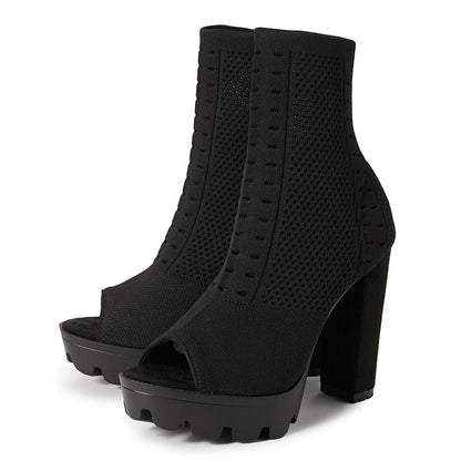 qgtao-2024 Women Fashion 12Cm High Heels 3.5Cm Platform Peep Toe Sandals Boots Nightclub Summer Sandles Block Heels Sexy Mesh Shoes