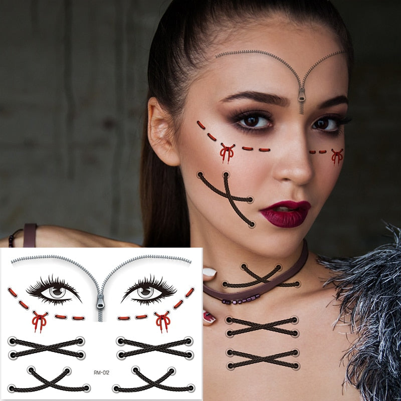 Halloween Face Temporary Tattoo Sticker Festival Party Body Makeup Stickers moon spider scar fake tattoo for woman men girls boy