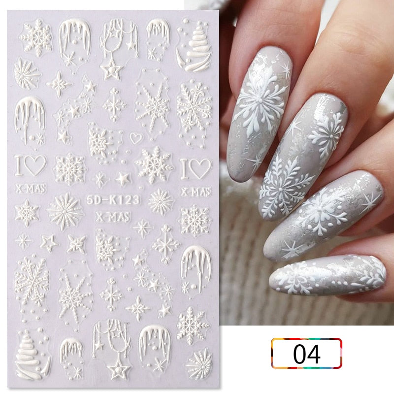 1 Sheet Embossed Snowflakes 5D Nail Stickers Decal Winter Christmas Nail Art Decoration Manicure Butterfly Nail Stickers Design