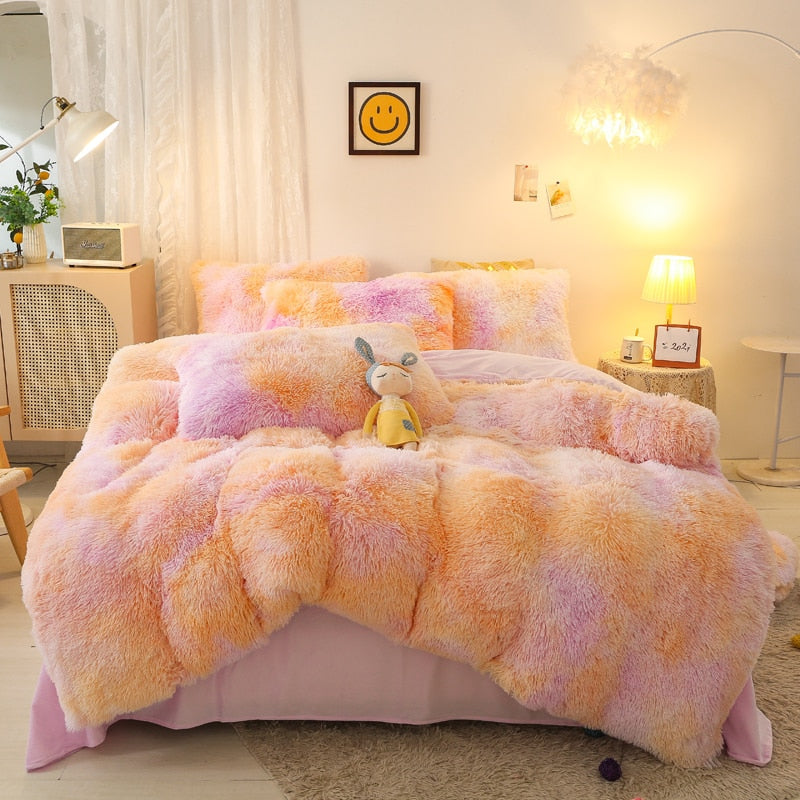 Yeknu - Super Shaggy Coral Fleece Warm Cozy Princess Bedding Set Mink Velvet Quilt/Duvet Cover Set Bed Comforter Blanket Pillowcases