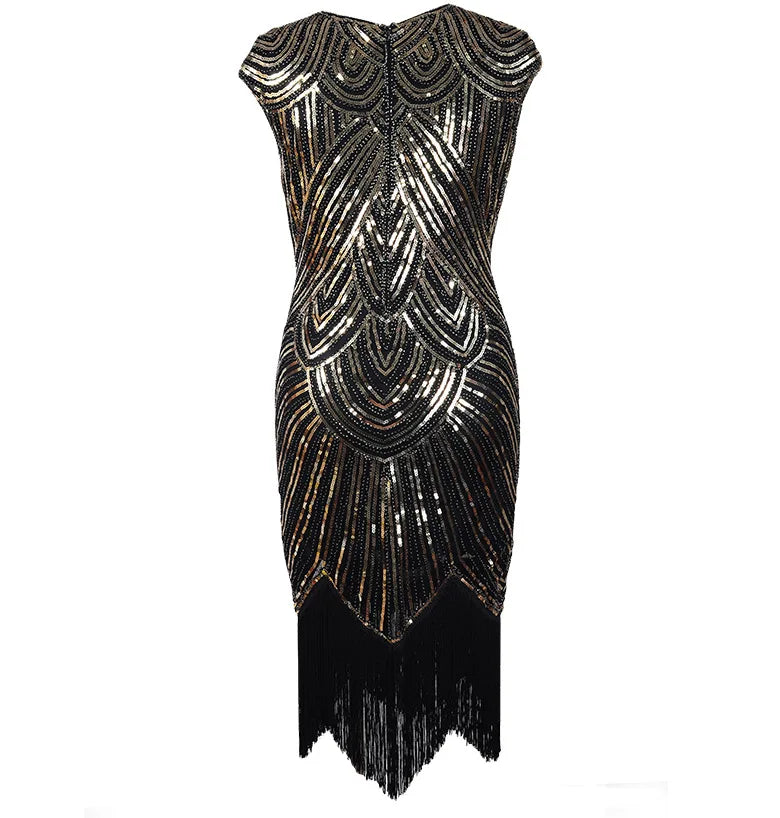 qgtao Vintage 1920s Flapper Great Gatsby Dress O-Neck Cap Sleeve Sequin Fringe Party Midi Dress Vestidos Verano 2019 Summer Dress