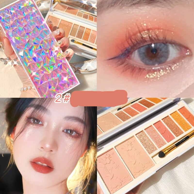 Starry Diamond 8 Colors Eyeshadow Palette Glitter Matte Shiny Eye Makeup Long Lasting Contour Powder Brighten Eye With LED Light