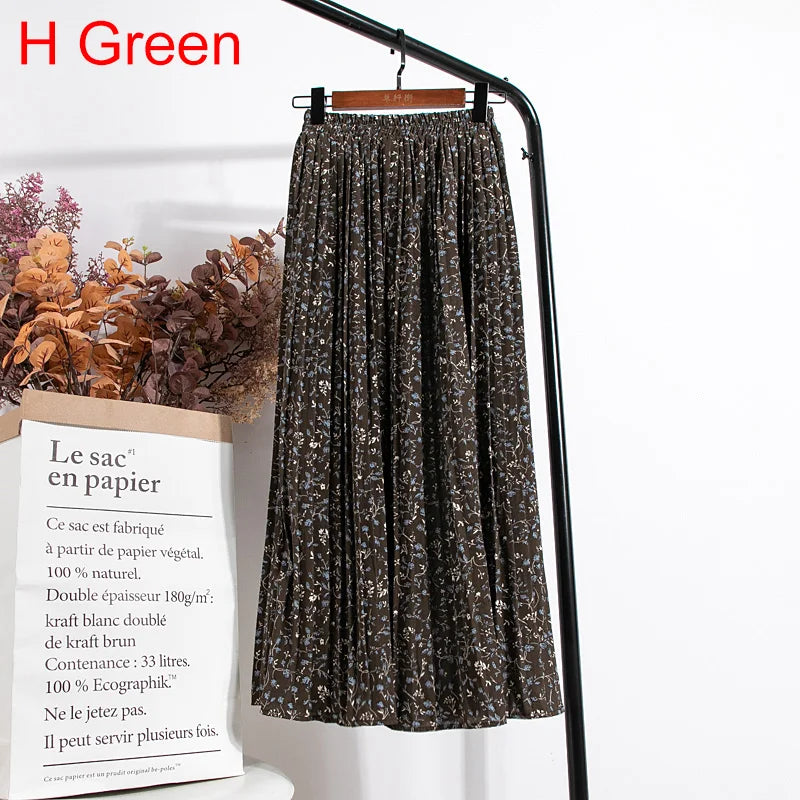 qgtao Skirts Womens 2024 High Waist Floral Print Mid Calf Long Pleated Skirt Women Summer Vintage Elegant Chiffon Midi Skirt