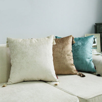 Drop Ship Luxurious Chenille Pillow Cover with Tassle Home Deco Cushion Cover Velour Decoration Pillowcase Decorative Pillowsham