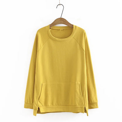 qgtao Plus Size T-Shirt For Women XL-4XL Long Sleeve Round Neck With Split On BothSides Solid Color Large Size Simplicity Tops Autumn