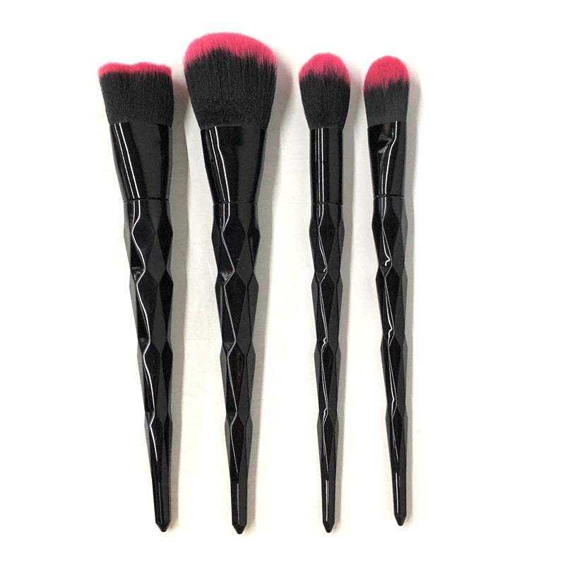 NEW BLACK+RED 10PCS/SET Spiral Design Plastic Handle Beauty Makeup Brushes Cosmetic Foundation Powder Blush Make Up Brush Tool