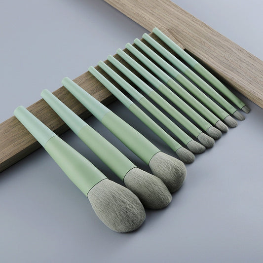 FLD 11/8pcs Natural Hair Green Makeup Brushes Foundation Powder Eyeshadow Eyebrow Brush Set Cosmetic Tool Profesional Maquillaje