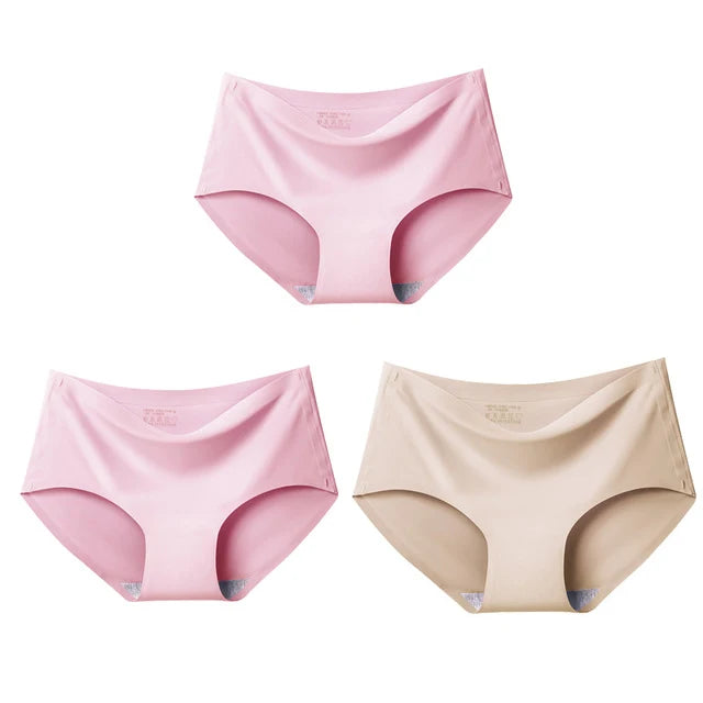 qgtao 3PCS Women's Panties Ice Silk Underwear Sexy Seamless Lingerie For Women Mid Rise Female Lingerie Briefs Traceless Underpants