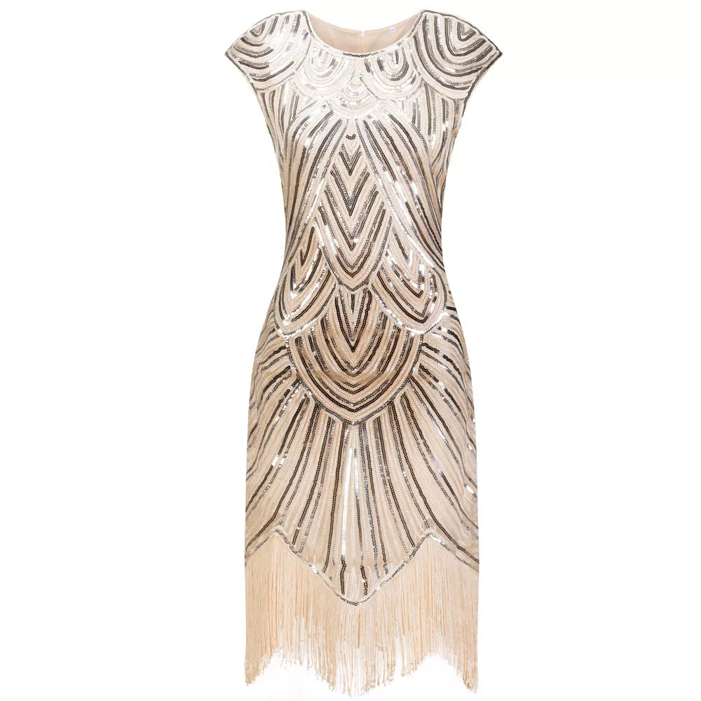 qgtao Vintage 1920s Flapper Great Gatsby Dress O-Neck Cap Sleeve Sequin Fringe Party Midi Dress Vestidos Verano 2019 Summer Dress