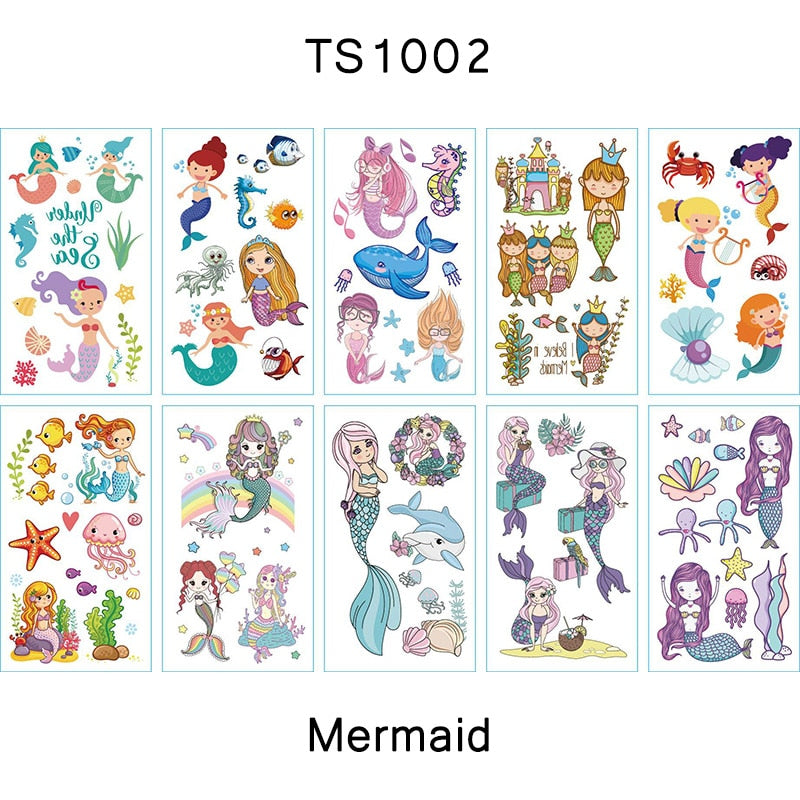 FlorVida 10pcs Kit 12*7cm Temporary Tattoo Stickers For Festival Kids Animal Ocean Space Flowers Spider Halloween Christmas Set