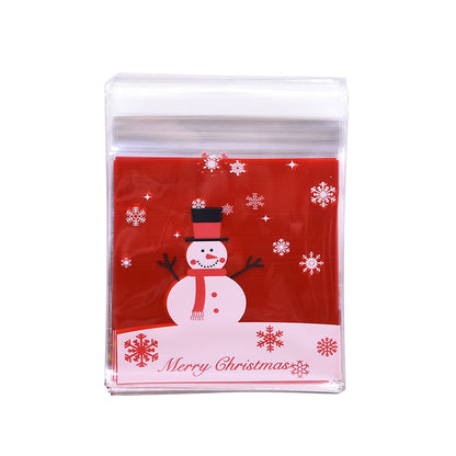 50Pcs 10x10cm Christmas Candy Cookie Gift Bags Plastic Self-adhesive Biscuits Snack Packaging Bags Xmas Party Decoration Favors