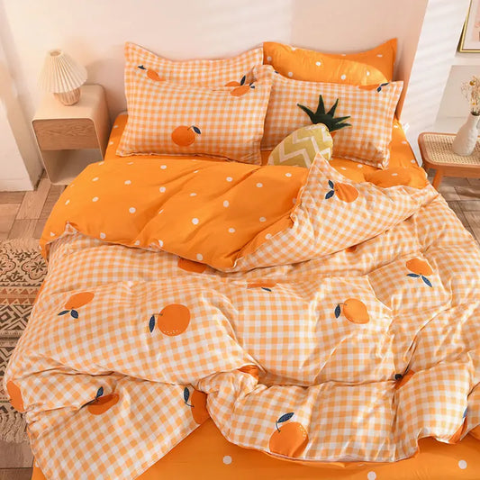 Yeknu Orange Bedding Set Girls Boys Bed Linen Sheet Plaid Duvet Cover No Filling 240x220 Single Double Queen King Bedclothes