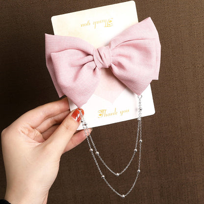 AWAYTR New Bow Pearls Chain Barrettes Hairpins For Women Rhinestone Spring Hair Clips Ribbon Headband Ponytail Hair Accessories