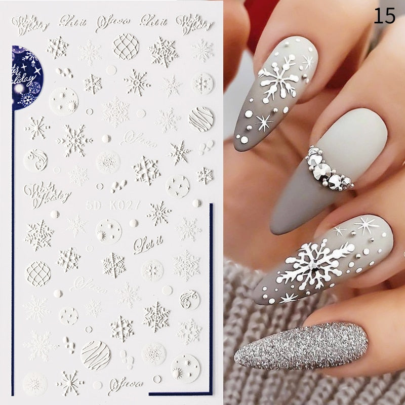 1 Sheet Embossed Snowflakes 5D Nail Stickers Decal Winter Christmas Nail Art Decoration Manicure Butterfly Nail Stickers Design