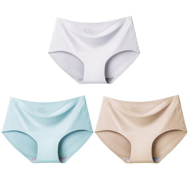 qgtao 3PCS Women's Panties Ice Silk Underwear Sexy Seamless Lingerie For Women Mid Rise Female Lingerie Briefs Traceless Underpants