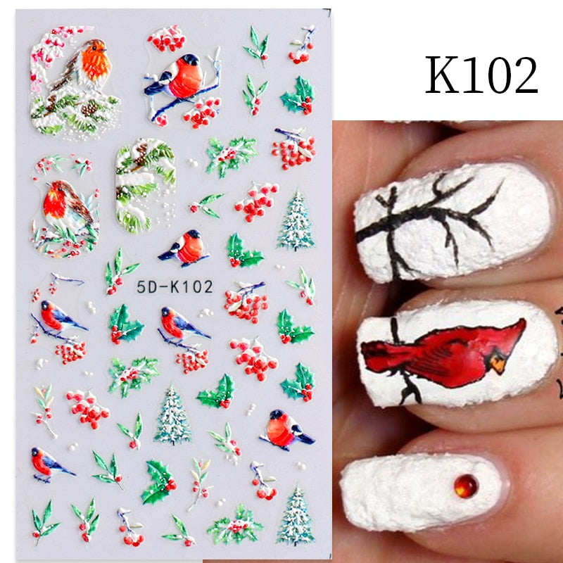 1 Sheet Embossed Snowflakes 5D Nail Stickers Decal Winter Christmas Nail Art Decoration Manicure Butterfly Nail Stickers Design