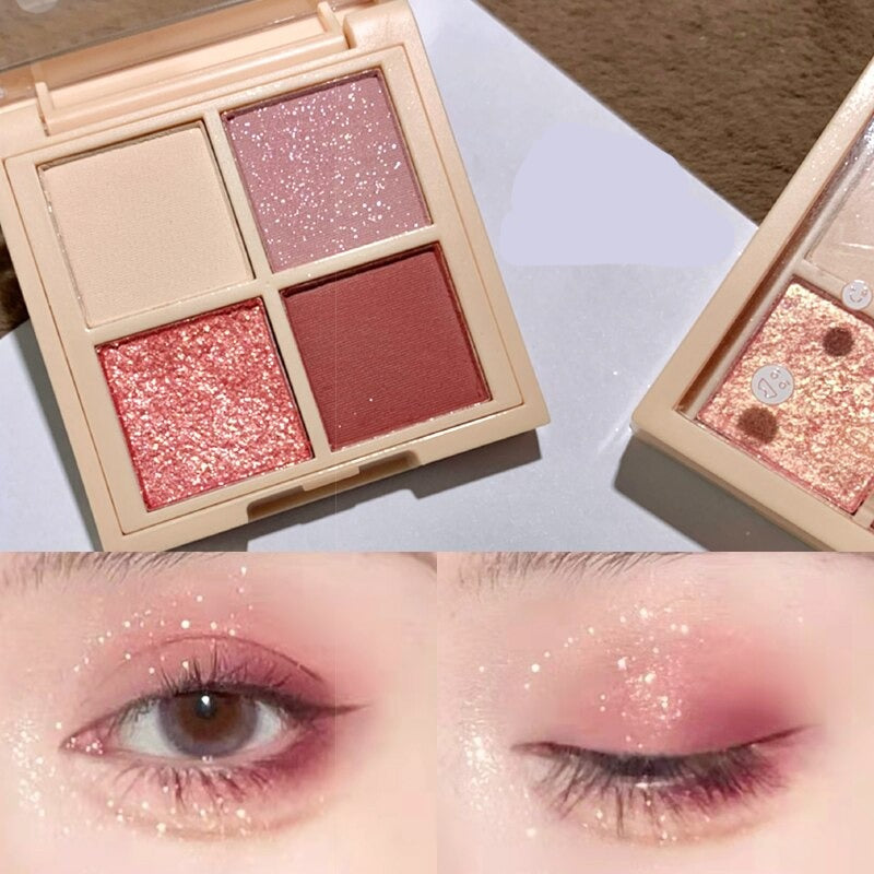 Bright Daylight 4 Colors Eyeshadow Palette Glitter Matte Eye shadow Shiny Shading Powder Soft Pink Peach Color Highlight Makeup