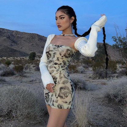 Dress With Knitted Arm Sleeves