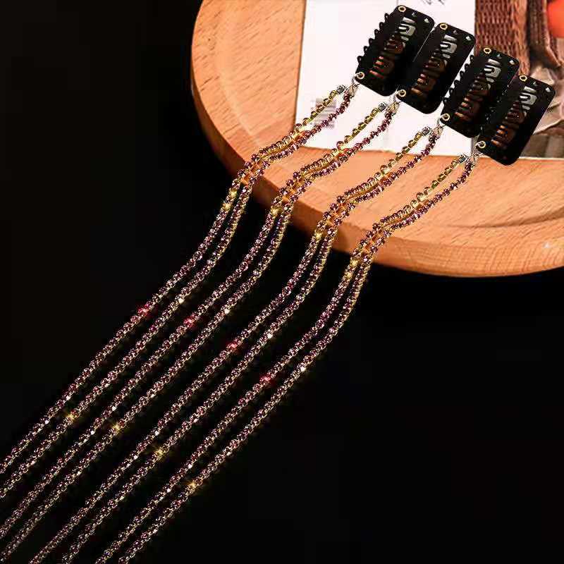 2021 New Flashing Diamond Chain Hairpin Braided Hair Headdress Tassel Hairpin High Sense Temperament Dirty Braided Hairband