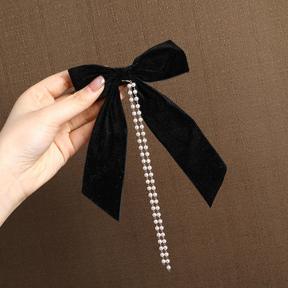 AWAYTR New Bow Pearls Chain Barrettes Hairpins For Women Rhinestone Spring Hair Clips Ribbon Headband Ponytail Hair Accessories