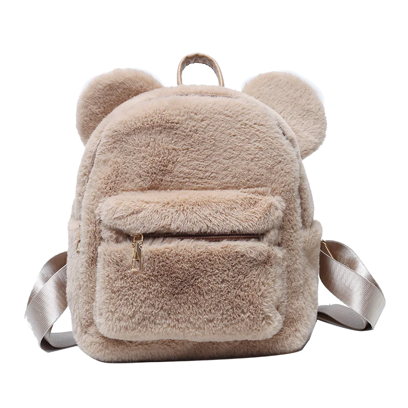 qgtao Korean Mini Backpack For Girls Cute New Bear Ears Plush Women Backpack Faux Fur Shoulders Bag Furry Ladies Bagpack KPOP