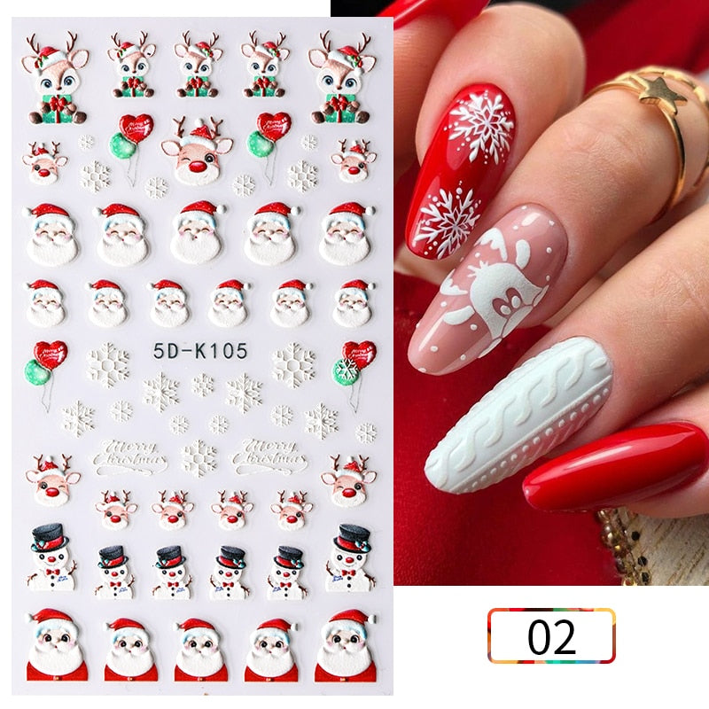 1 Sheet Embossed Snowflakes 5D Nail Stickers Decal Winter Christmas Nail Art Decoration Manicure Butterfly Nail Stickers Design