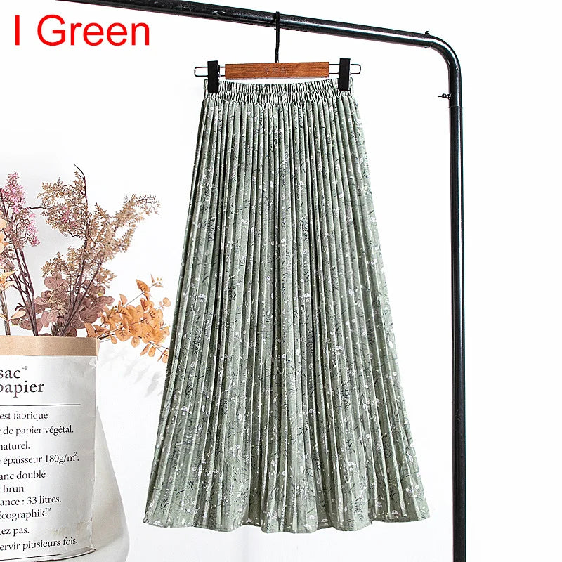 qgtao Skirts Womens 2024 High Waist Floral Print Mid Calf Long Pleated Skirt Women Summer Vintage Elegant Chiffon Midi Skirt