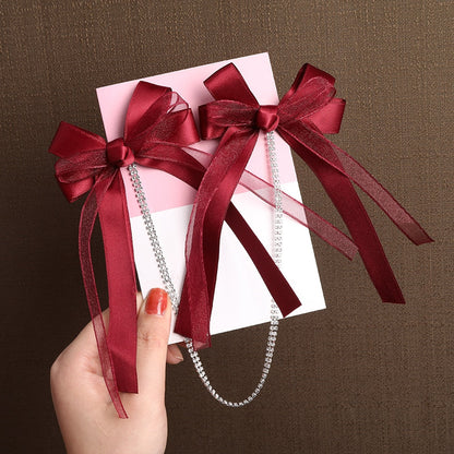 AWAYTR Tassel Elegant Vintage Bow Pearl Chain Hairpins Sweet Hair Decorate Headband Hair Clips For Fashion Hair Accessories