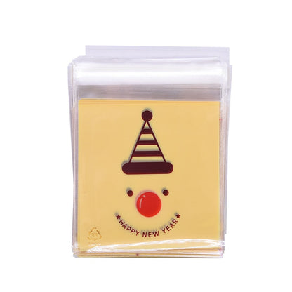 50Pcs 10x10cm Christmas Candy Cookie Gift Bags Plastic Self-adhesive Biscuits Snack Packaging Bags Xmas Party Decoration Favors