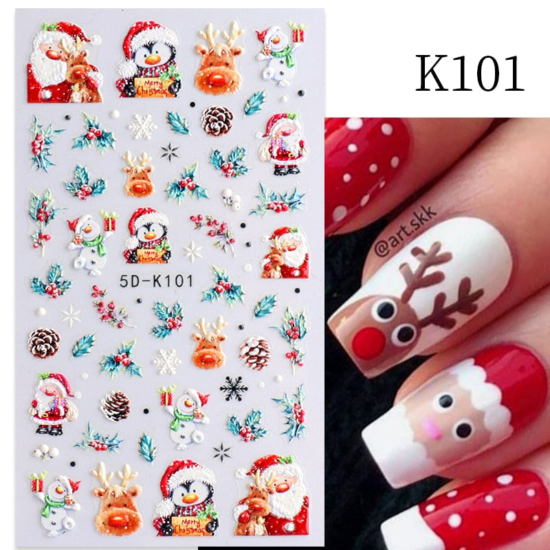 1 Sheet Embossed Snowflakes 5D Nail Stickers Decal Winter Christmas Nail Art Decoration Manicure Butterfly Nail Stickers Design