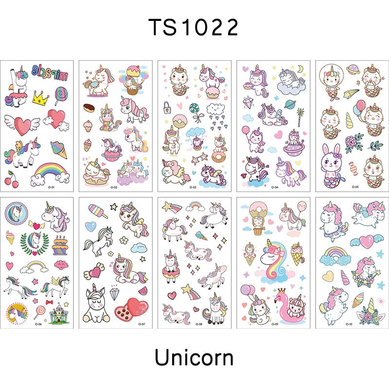 FlorVida 10pcs Kit 12*7cm Temporary Tattoo Stickers For Festival Kids Animal Ocean Space Flowers Spider Halloween Christmas Set