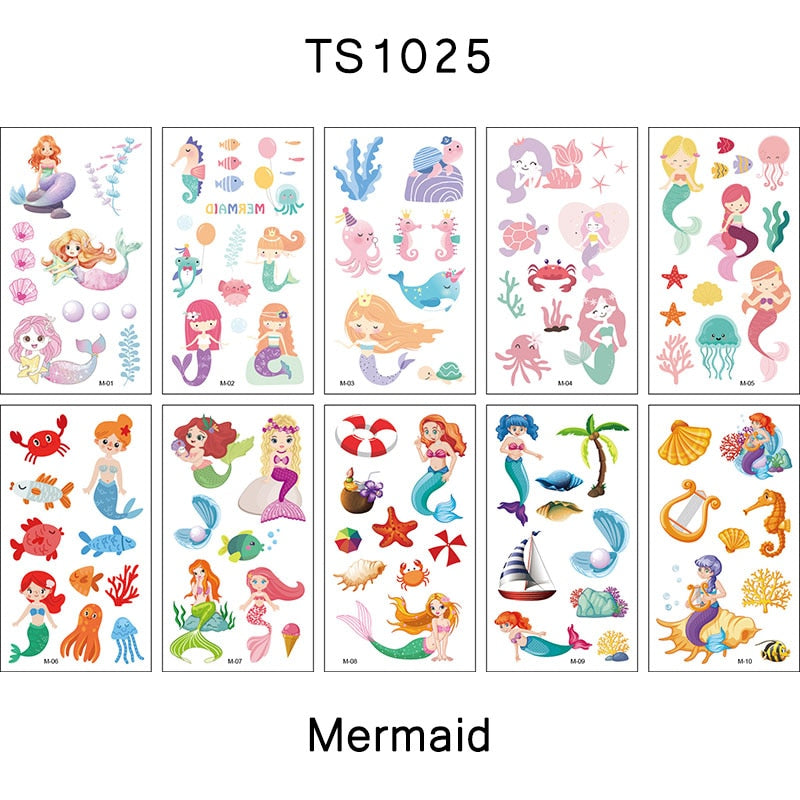 FlorVida 10pcs Kit 12*7cm Temporary Tattoo Stickers For Festival Kids Animal Ocean Space Flowers Spider Halloween Christmas Set