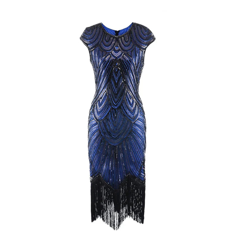 qgtao Vintage 1920s Flapper Great Gatsby Dress O-Neck Cap Sleeve Sequin Fringe Party Midi Dress Vestidos Verano 2019 Summer Dress