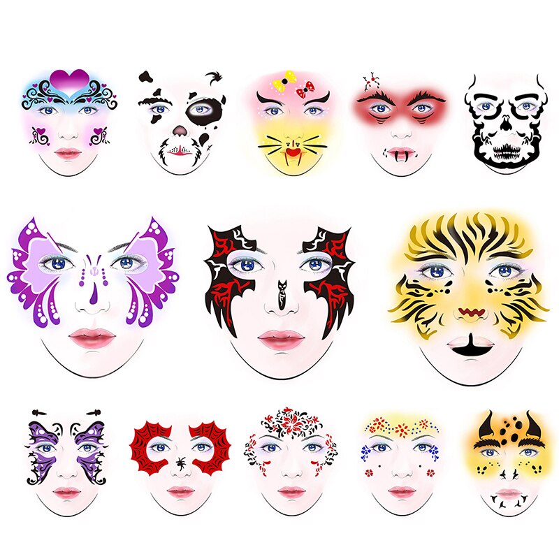 qgtao  New Eye Body Paint DIY Design Halloween Christmas Party Soft Face Paint Stencil Reusable Template Tattoo Painting Makeup Tool