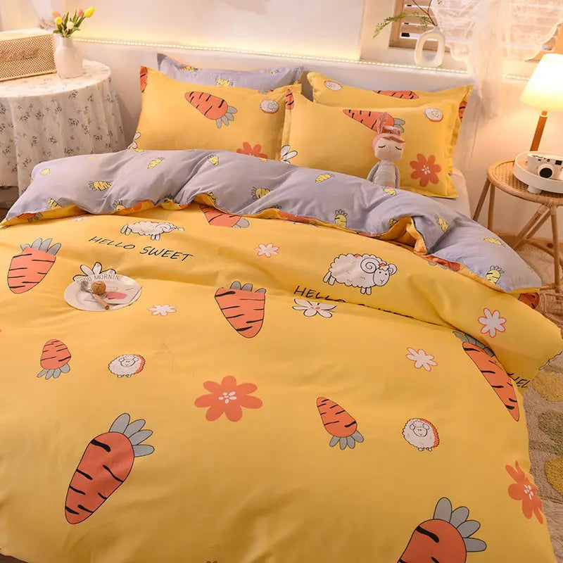 Yeknu Orange Bedding Set Girls Boys Bed Linen Sheet Plaid Duvet Cover No Filling 240x220 Single Double Queen King Bedclothes